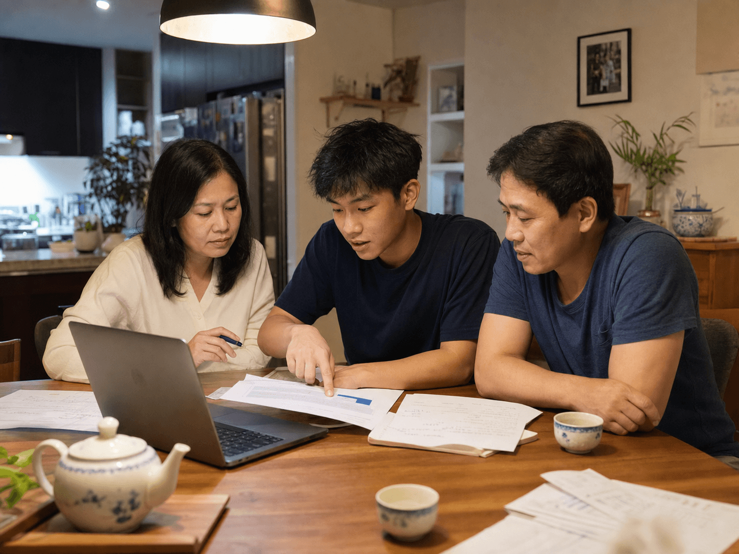 Một gia đình Việt Nam cùng trao đổi về kế hoạch học bổng